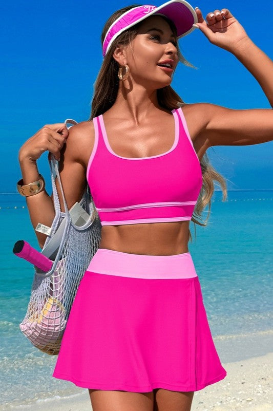 Quick-Dry Breathable Hot Spring Bikini Set - Women's Separates Swimwear with Sporty Beach Skirt