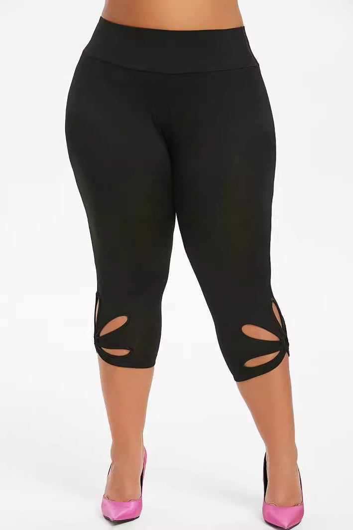 Plus-Size Women's Solid Color Mesh Yoga Sports Leggings Black