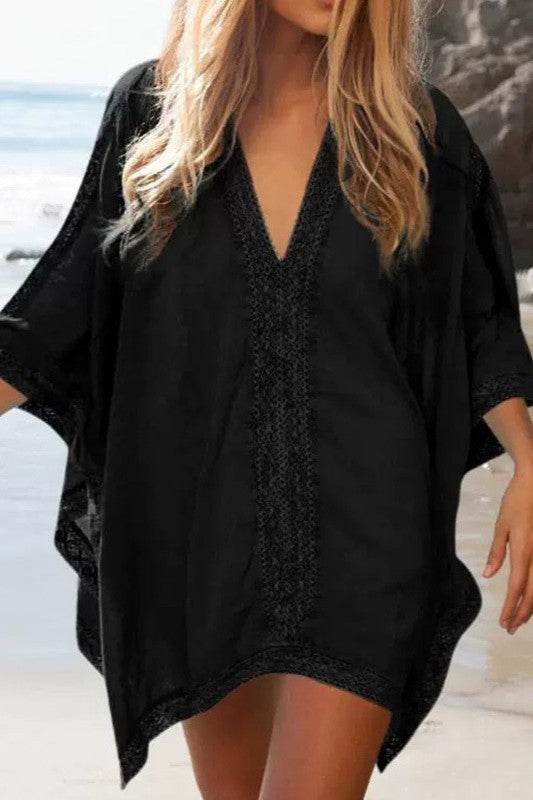 Bestselling Women's Sexy Sheer Beach Cover-Up - Breathable Mesh Sun Protection Kimono for Pool & Vacation Black