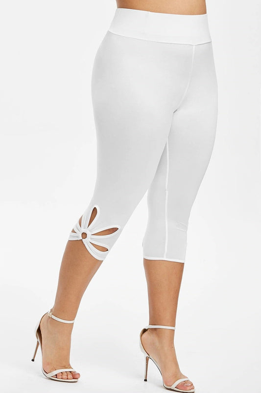 Plus-Size Women's Solid Color Mesh Yoga Sports Leggings White