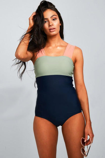 Square Neck Color Block One Piece