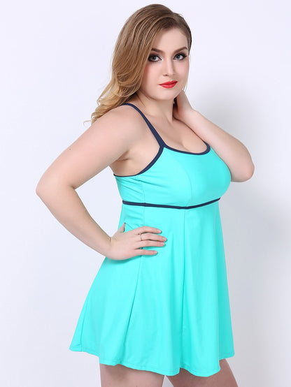 Scoop Neck Peplum Swimdress Cyan