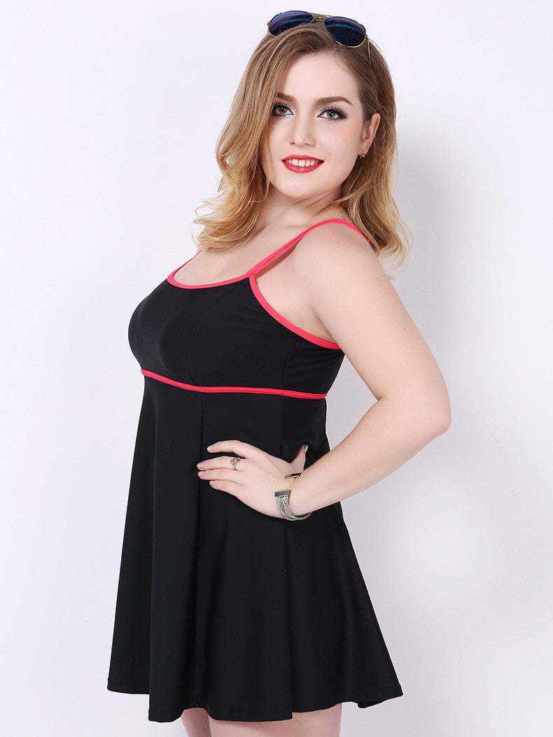 Scoop Neck Peplum Swimdress Black & Red
