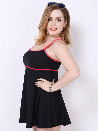 Scoop Neck Peplum Swimdress Black & Red