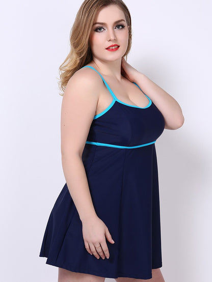 Scoop Neck Peplum Swimdress Blue