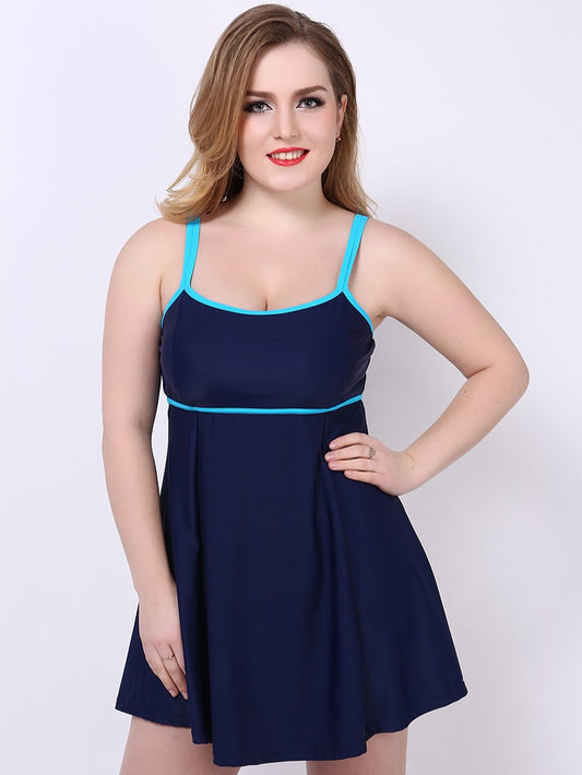 Scoop Neck Peplum Swimdress Blue