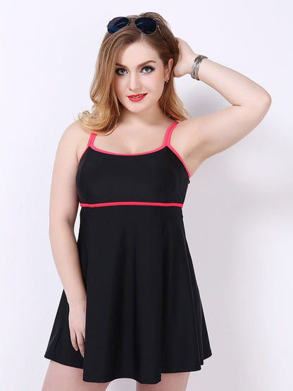 Scoop Neck Peplum Swimdress Black & Red