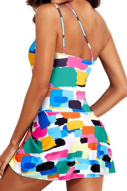 One-Shoulder Swimsuit for Women - Slim Fit Monokini with Skirted Design Color Blocks