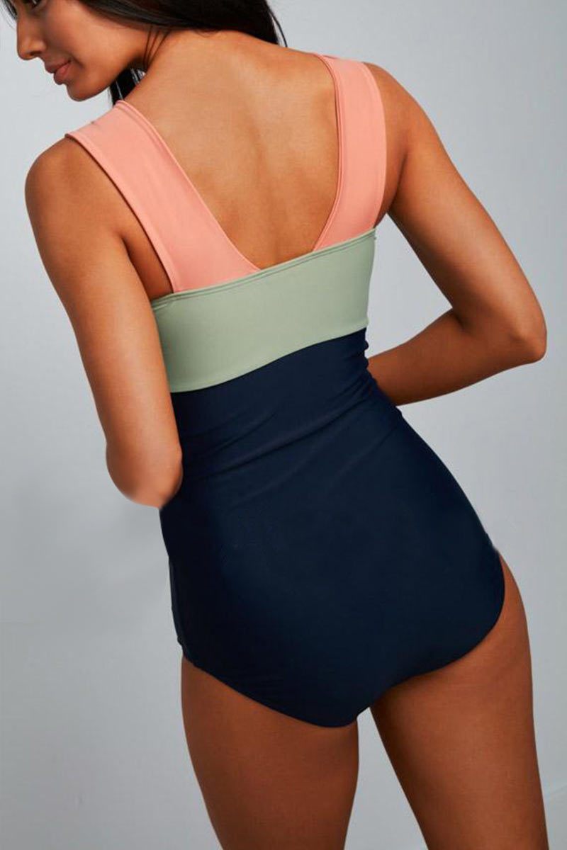 Square Neck Color Block One Piece