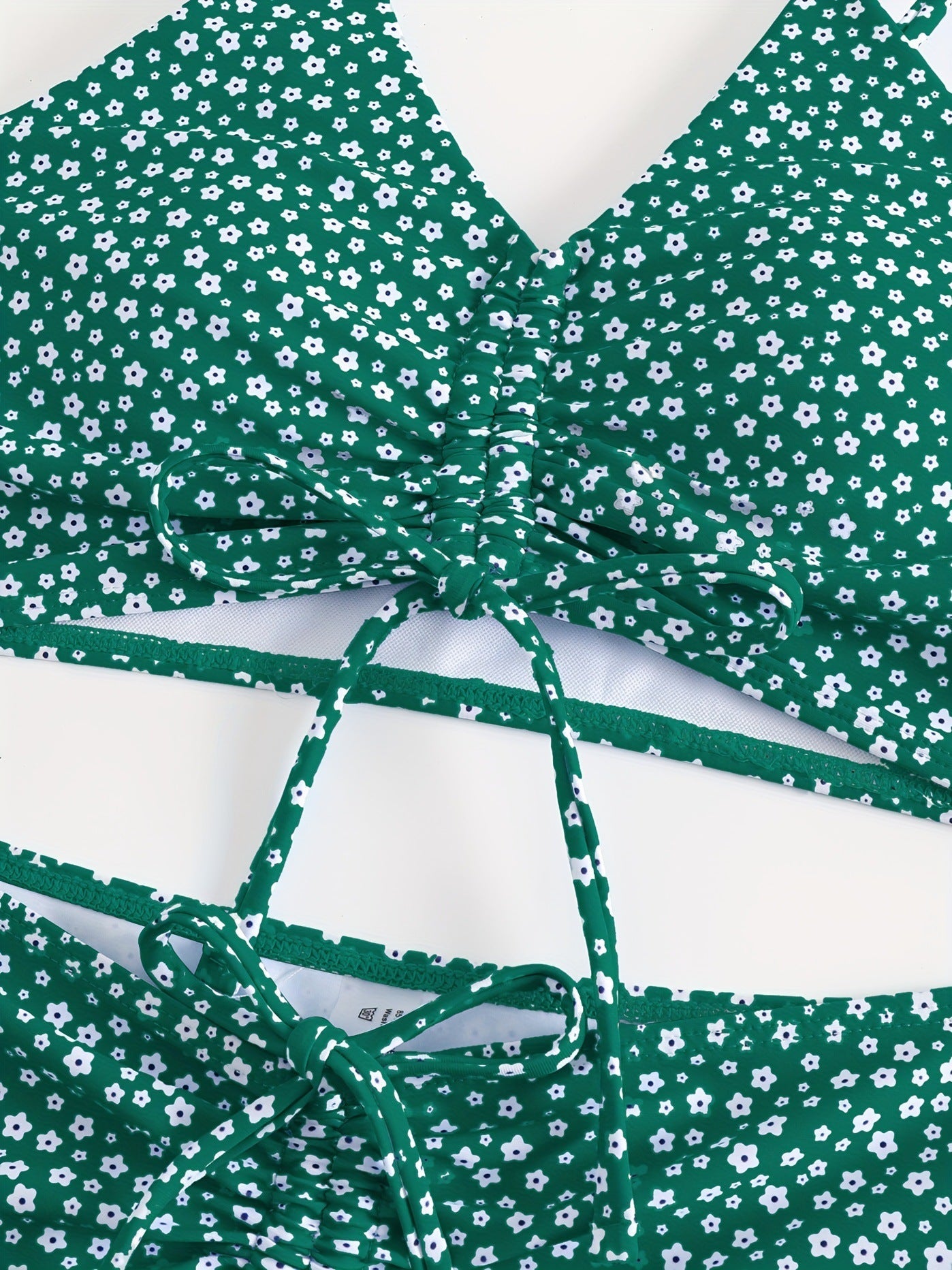 Green Solid Color Bikini Set with Floral Boyshorts – Two-Piece Swimsuit for Women