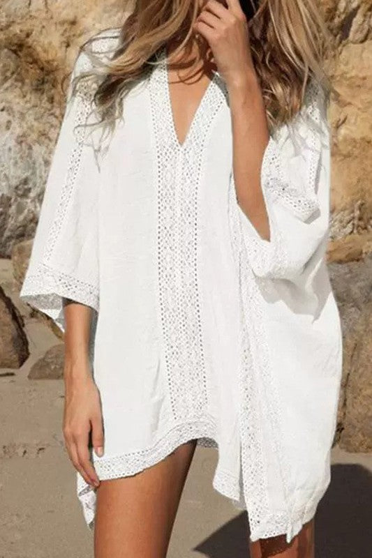 Bestselling Women's Sexy Sheer Beach Cover-Up - Breathable Mesh Sun Protection Kimono for Pool & Vacation White