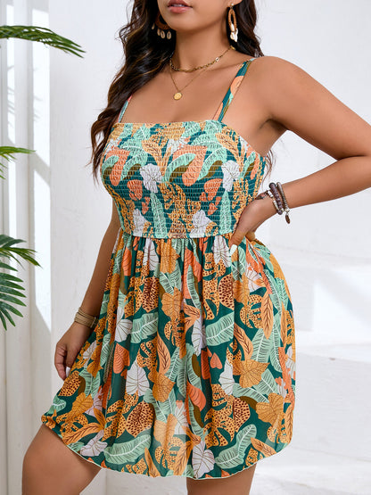 Plus-Size Mesh Skirt Swimsuit with Slimming Tummy Coverage Flower