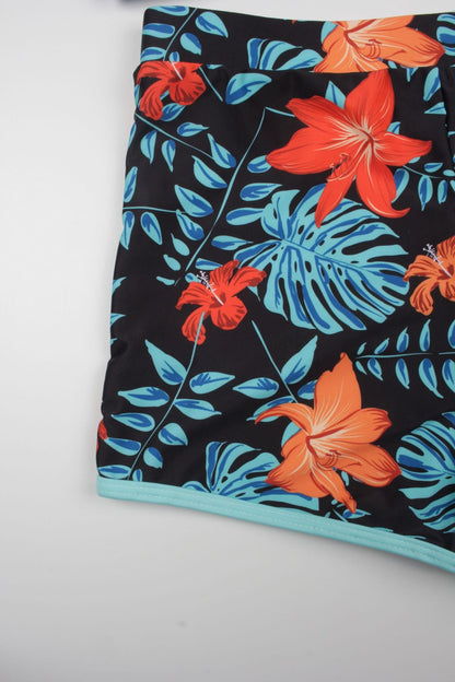 2026 New Arrival Two-Piece Bikini Swimsuit with Sporty Trendy Print & Modest Boyshorts Set Orange-Red