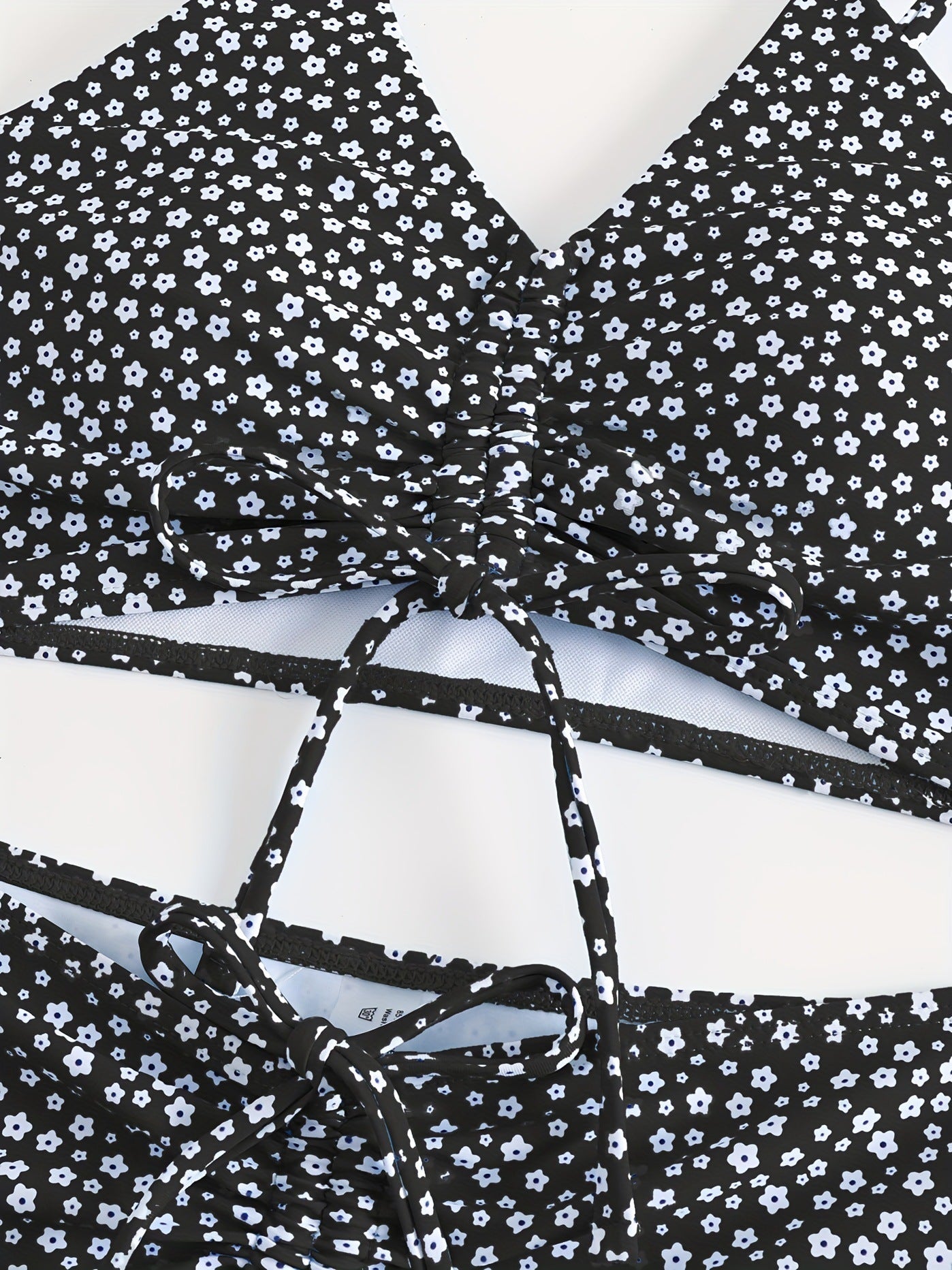 Black Solid Color Bikini Set with Floral Boyshorts – Two-Piece Swimsuit for Women