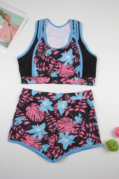 2026 New Arrival Two-Piece Bikini Swimsuit with Sporty Trendy Print & Modest Boyshorts Set Pink