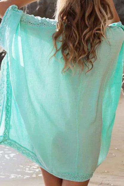 Bestselling Women's Sexy Sheer Beach Cover-Up - Breathable Mesh Sun Protection Kimono for Pool & Vacation Aquamarine