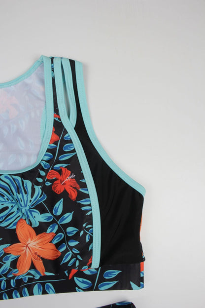 2026 New Arrival Two-Piece Bikini Swimsuit with Sporty Trendy Print & Modest Boyshorts Set Orange-Red