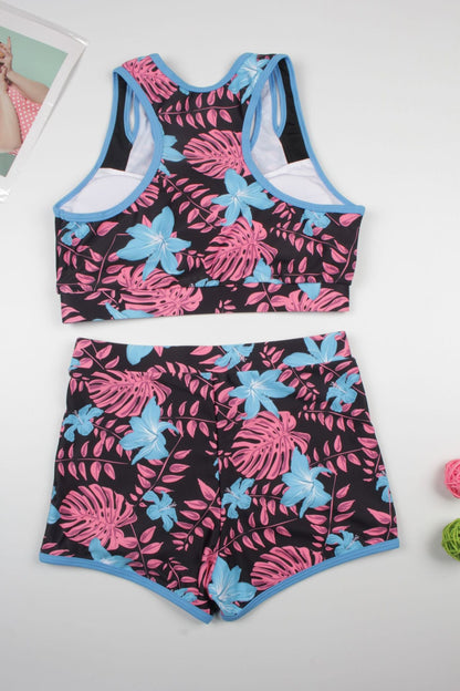 2026 New Arrival Two-Piece Bikini Swimsuit with Sporty Trendy Print & Modest Boyshorts Set Pink