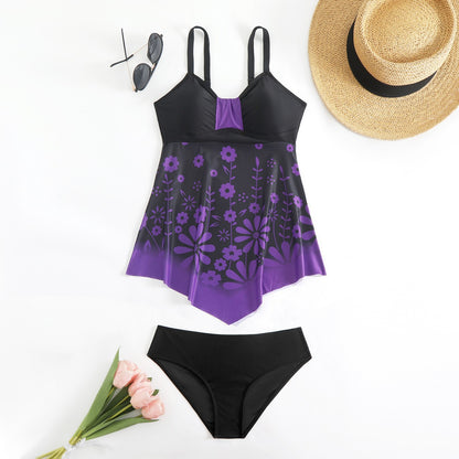 Floral Print Cyan Ombre Swimdress And Panty Cyan