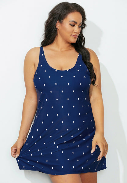 Navy Silver Scoop Neck Swimdress