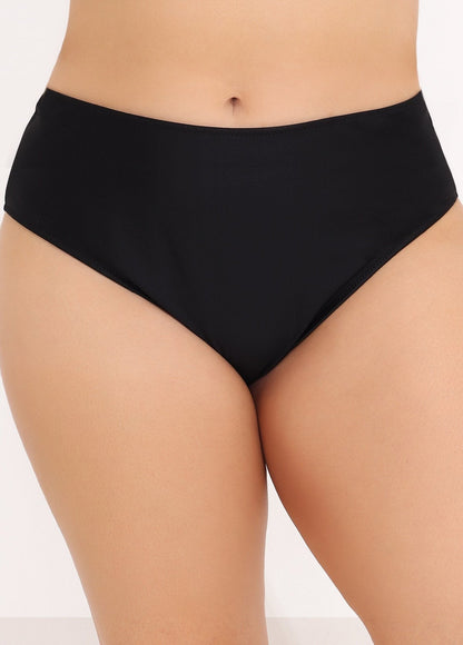 Plus Size Cutout Front Pierced Black Swimdress Set